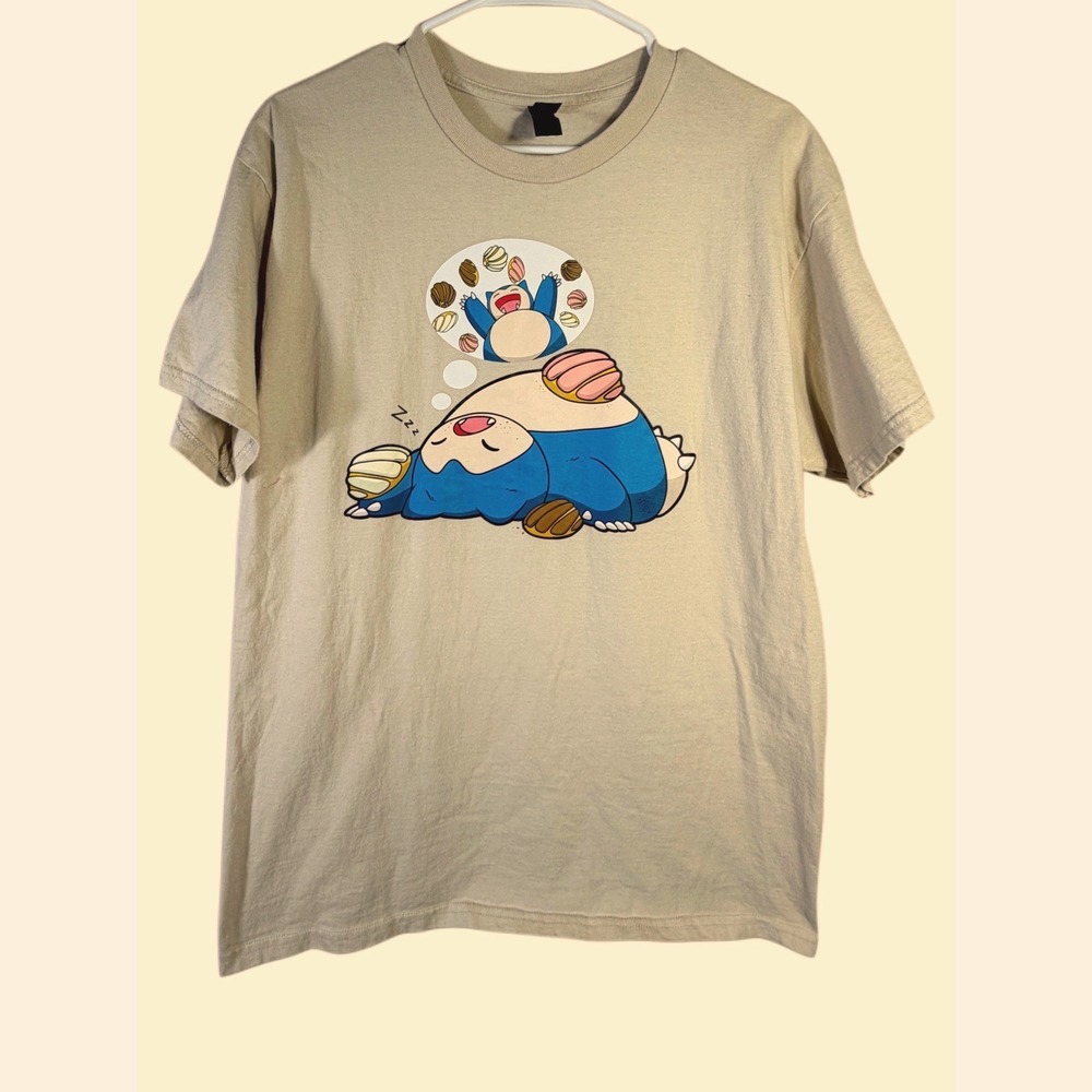 Pokemon Snorlax Pan Dulce Conchas Kawaii Anime Graphic Tee Large Beige